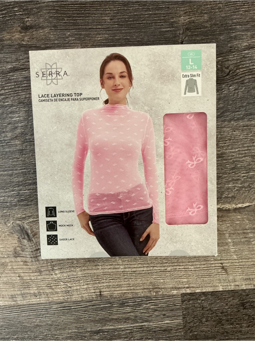 NEW Serra Pink Sheer Lace Layering Top - Long Sleeve Mock Neck
